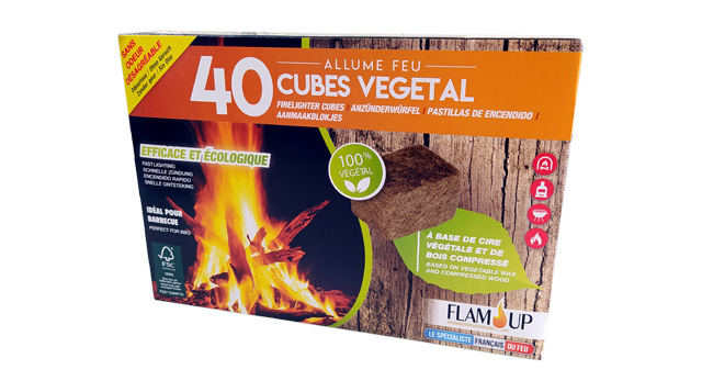 Flam&co - Allume-feu en bois compressé - Tube de 120 cubes - Gamm vert